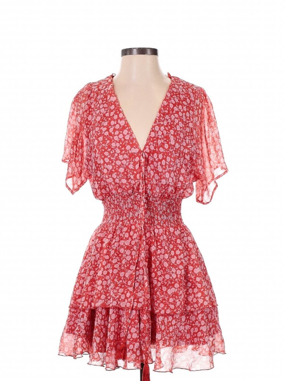 Zara Floral Smocked Mini Dress Red Size S